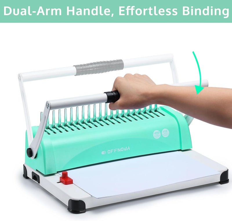 OFFNOVA Binding Machine, 21-Hole 450 Sheets Paper Comb Binding Machine for Letter Size / A4 / A5 Paper, Easy to Punch Handle, Adjustable Margin, Book Binder with 100 PCS 3/8'' Comb Binding Spines - Image 2